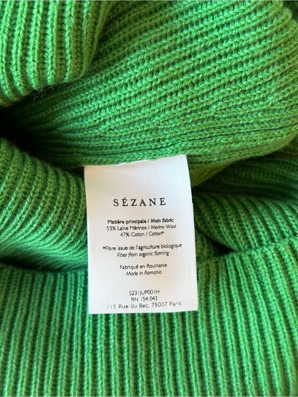 SEZANE Kelly Green Ribbed Knit Midi Naelle Skirt